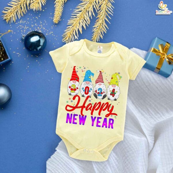 Babywish New Year Romper Clothes My First New Year Bodysuits Santa Wishes Happy New Year 2024 Floral Print - Image 3