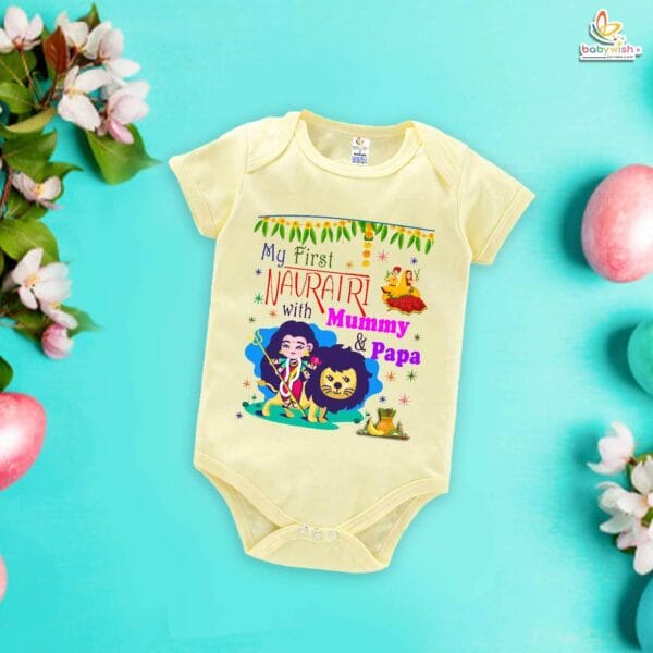 Babywish Baby Navratri Romper Bodysuit My First Dussehra My First Navratri with Mummy & Papa - Image 2