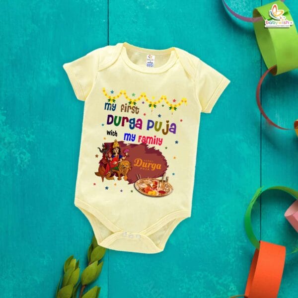 Babywish Baby Navratri Romper Bodysuit My First Dussehra My First Durga Pooja with Family - Image 2