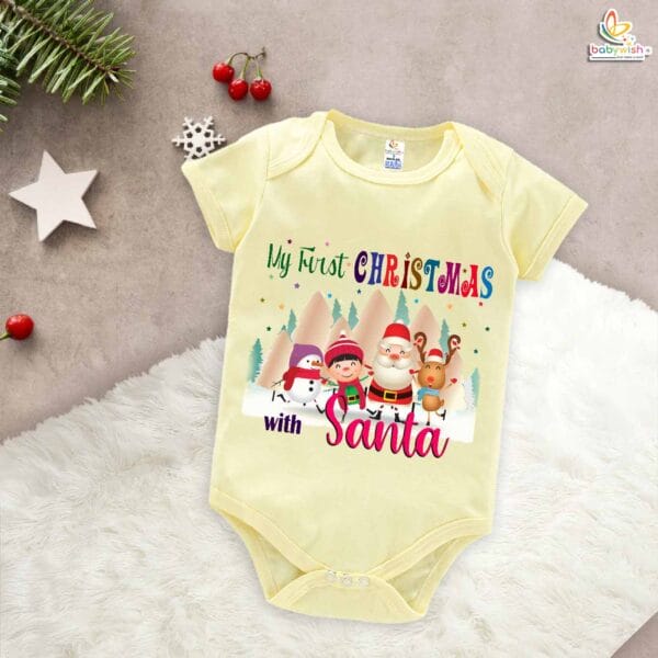 Babywish Christmas Romper Clothes My First Merry Christmas Bodysuits Merry Christmas With Santa Mountain Print - Image 3