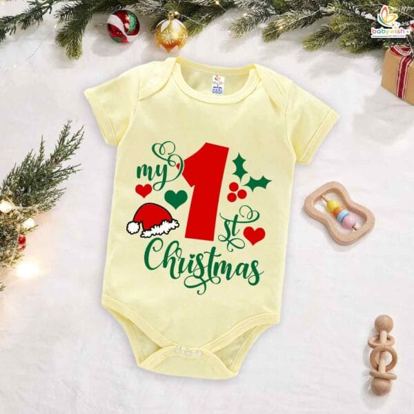 Babywish Christmas Romper Clothes My First Merry Christmas Bodysuits Christmas Cap Print Design - Image 3