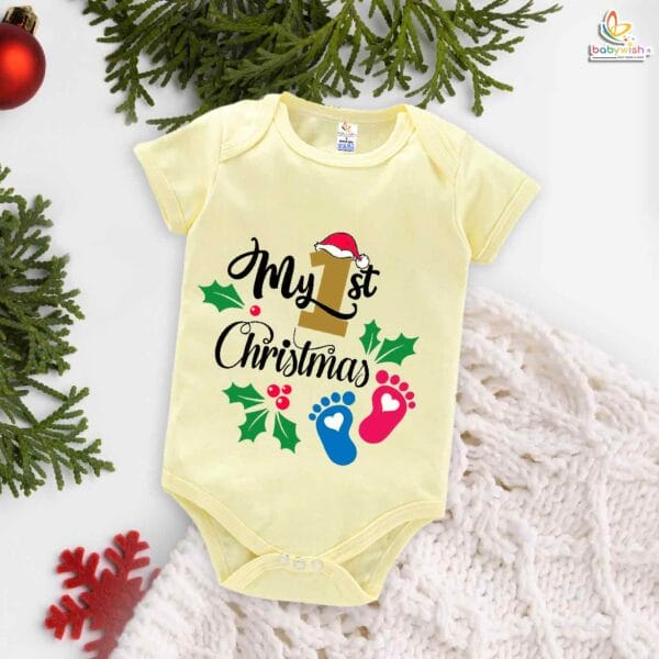 Babywish Christmas Romper Clothes My First Merry Christmas Bodysuits My First Christmas Foot Heart Print - Image 3