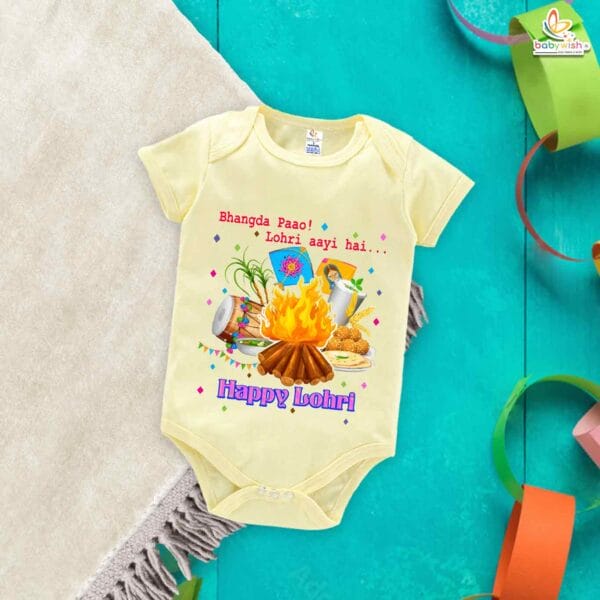 My First Lohri Romper | Bhangda Pao Lohri Aayi Baby Bodysuit | Festive Outfit for Baby Boys & Girls – Babywish - Image 2