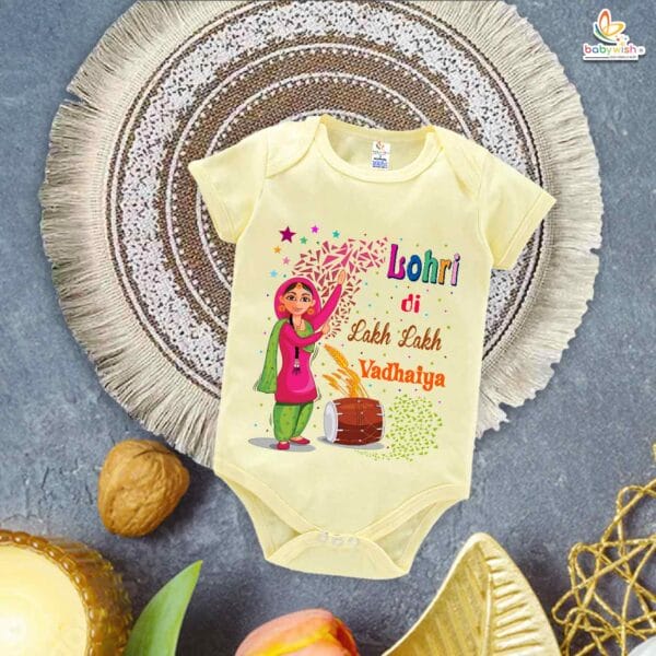 My First Lohri Romper | Lohri Di Vadhaiya Baby Bodysuit | Festive Outfit for Baby Boys & Girls – Babywish - Image 2