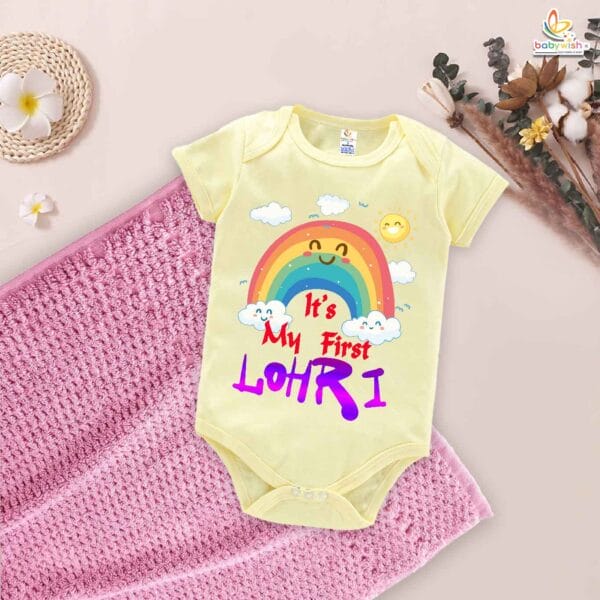 My First Lohri Romper | Rainbow Lohri Baby Bodysuit for Boys & Girls | Newborn Festival Outfit & Baby Lohri Clothes – Babywish - Image 2
