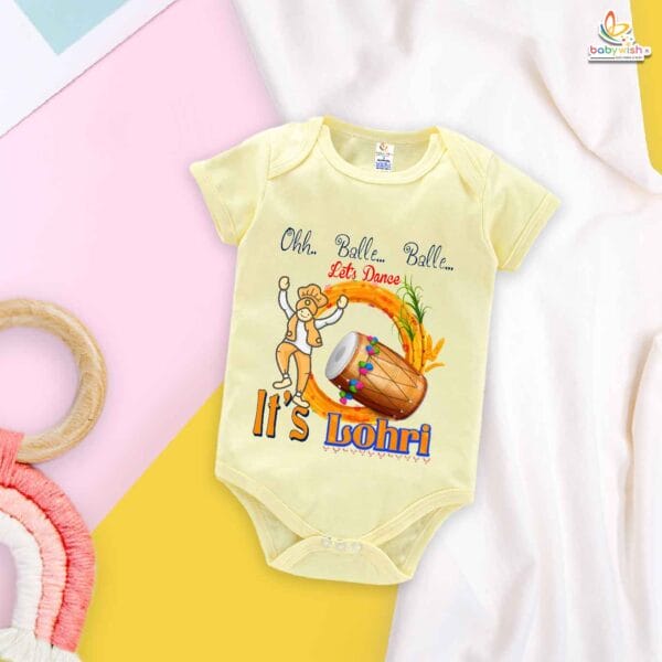 My First Lohri Romper | Let's Dance on Lohri Baby Bodysuit for Boys & Girls | Newborn Festive Wear & Lohri Outfit – Babywish - Image 2