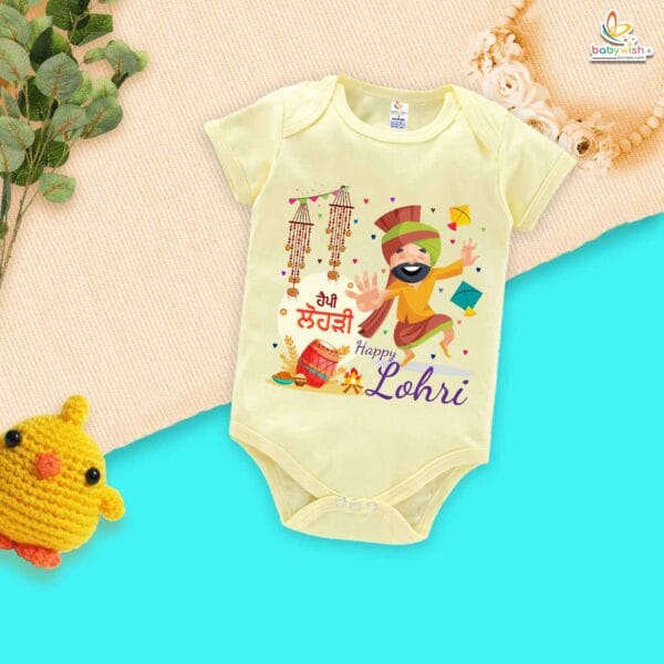 My First Lohri Romper | Happy Lohri Punjabi Asees Baby Bodysuit for Boys & Girls | Newborn Lohri Outfit & Traditional Festival Wear – Babywish - Image 2