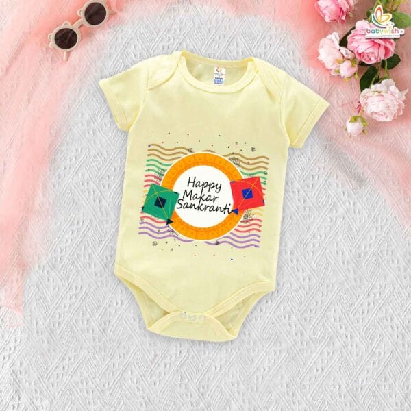 My First Makar Sankranti Romper | Happy Makar Sankranti Baby Bodysuit | Festive Infant Outfit for Kite Festival | Makar Sankranti Baby Clothes | Babywish - Image 2