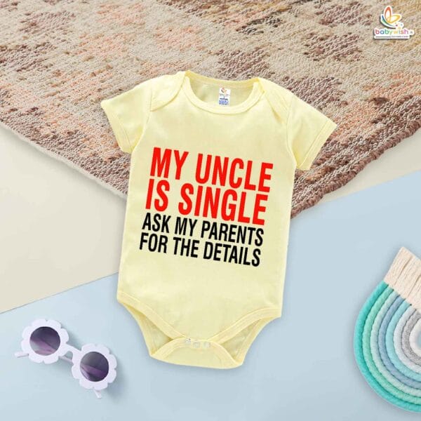 My Uncle Is Single Baby Romper – Funny Chacha & Chachi Bodysuit | Cute Indian Baby Outfit, Gift for Uncle, Newborn Onesie, Babywish - Image 3