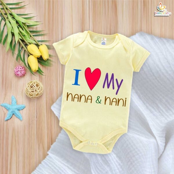 I Love My Nana & Nani – Cute Naanu & Naani Romper for Babies | Baby Bodysuit for Grandparents | Babywish - Image 2