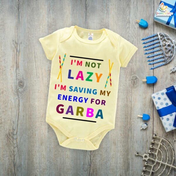 Babywish Baby Navratri Romper Bodysuit My First Dussehra I am not Lazy I'm Saving Energy for Garba - Image 2