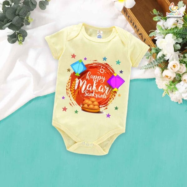 Happy Makar Sankranti with Sweets – My First Sankranti Baby Romper & Festive Bodysuit for Newborns & Infants | Traditional Babywear India | Babywish - Image 3