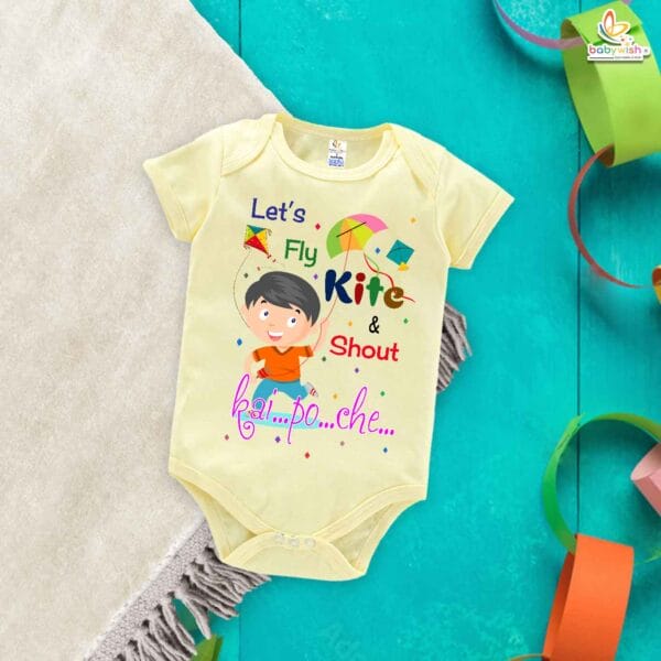 Shout Kai Po Che – My First Makar Sankranti Baby Romper & Bodysuit for Newborns | Festive Baby Clothes for Sankranti | Babywish - Image 3