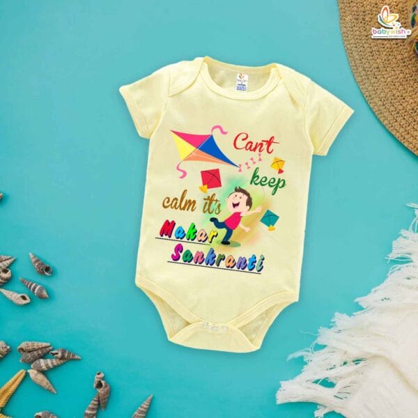 Can’t Keep Calm on Makar Sankranti Baby Romper – My First Sankranti Bodysuit for Newborns & Infants | Babywish - Image 3