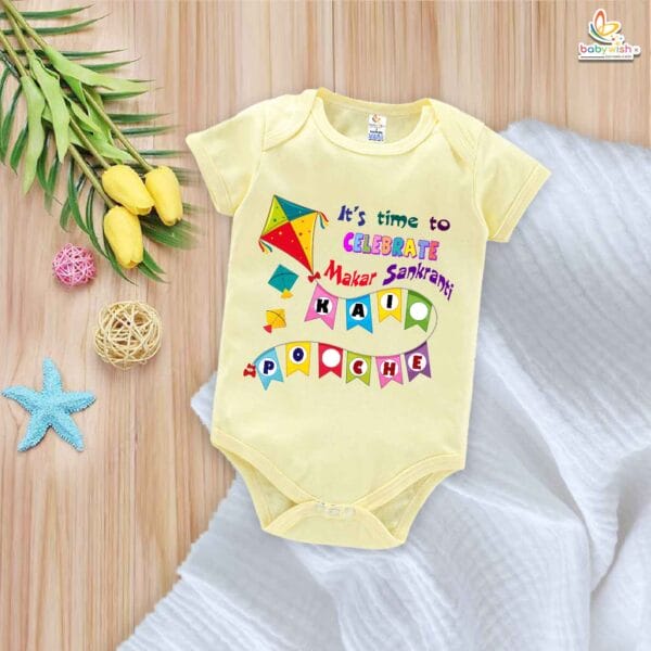Time to Celebrate Sankranti My First Makar Sankranti Romper – Baby Bodysuit for Makar Sankranti Festival | Cute Newborn Outfit – Babywish - Image 3