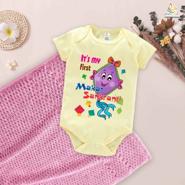 Makar Sankranti Flying Kite Romper – My First Makar Sankranti Baby Bodysuit | Festive Newborn Outfit for Kite Festival Celebration – Babywish - Image 3