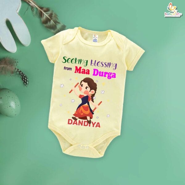 Babywish Baby Navratri Romper Bodysuit My First Dussehra Seeking Blessing from Maa Durga - Image 2