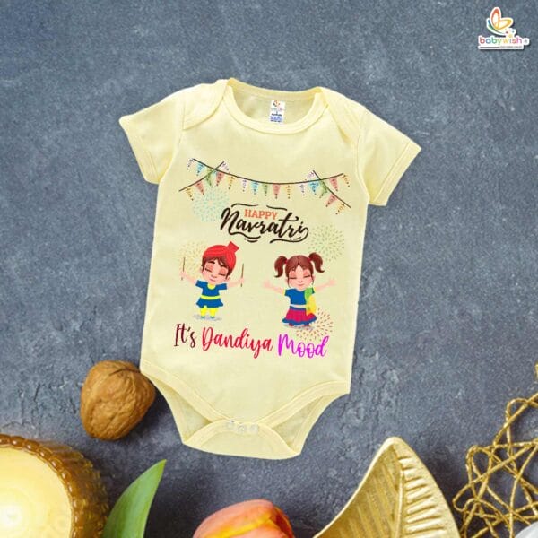 Babywish Baby Navratri Romper Bodysuit My First Dussehra It's Dandiya Mood - Image 2