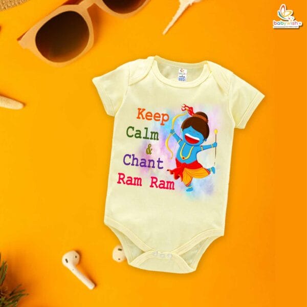 Babywish Baby Navratri Romper Bodysuit My First Dussehra Keep Calm And Chant Ram Ram - Image 2
