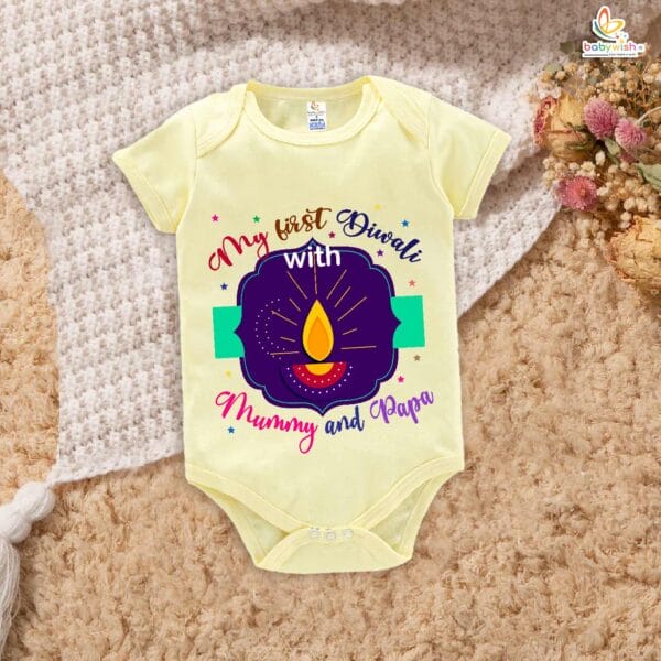 Babywish Baby Diwali Romper Bodysuit My First Diwali My First Diwali with Mummy & Papa - Image 2