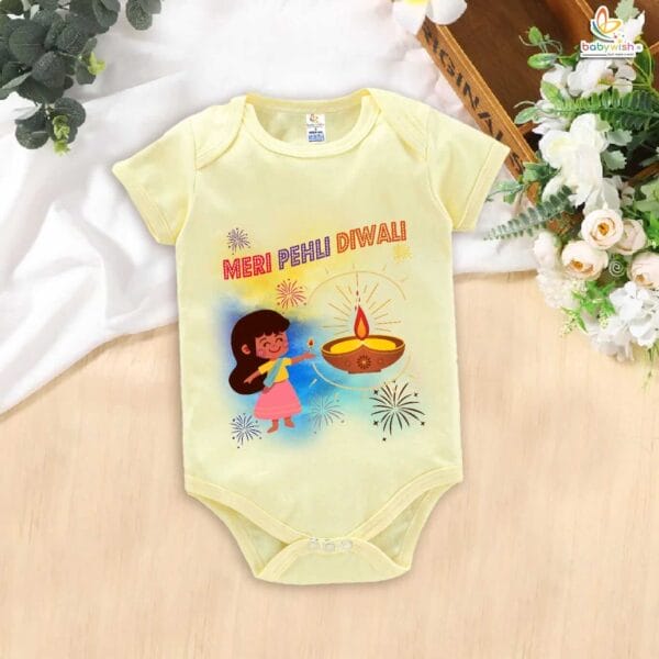 Babywish Baby Diwali Romper Bodysuit My First Diwali Meri Pehli Diwali - Image 2