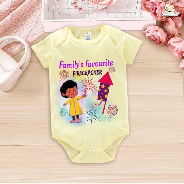 Babywish Baby Diwali Romper Bodysuit My First Diwali Family Favourite Firecracker - Image 2