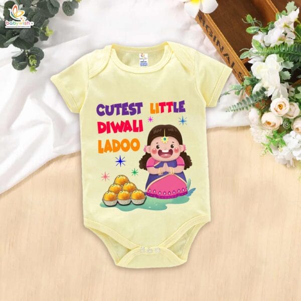 Babywish Baby Diwali Romper Bodysuit My First Diwali Cutest Diwali Sweets Ladoo - Image 2