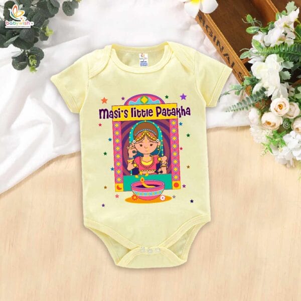 Babywish Baby Diwali Romper Bodysuit My First Diwali Masi's Little Patakha - Image 2