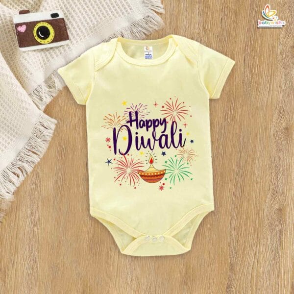 Babywish Baby Diwali Romper Bodysuit My First Diwali Happy Diwali Diya Print - Image 2