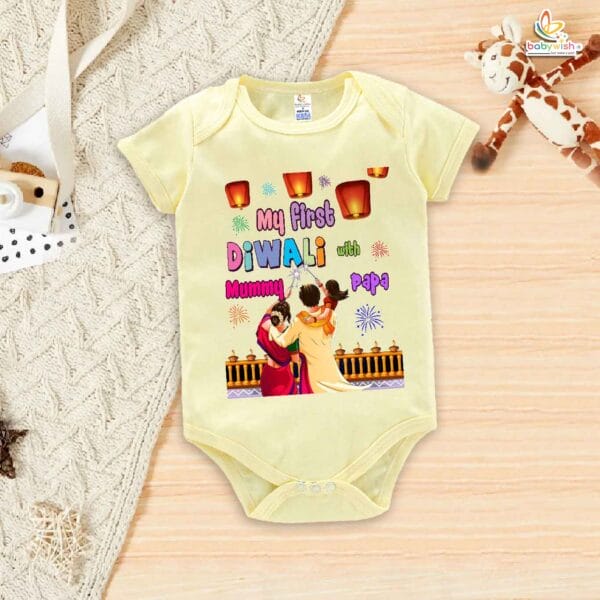 Babywish Baby Diwali Romper Bodysuit My First Diwali My First Diwali with Mom & Dad - Image 2