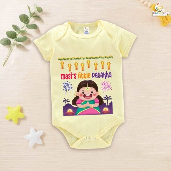Babywish Baby Diwali Romper Bodysuit My First Diwali Maasi's Little Patakha - Image 2