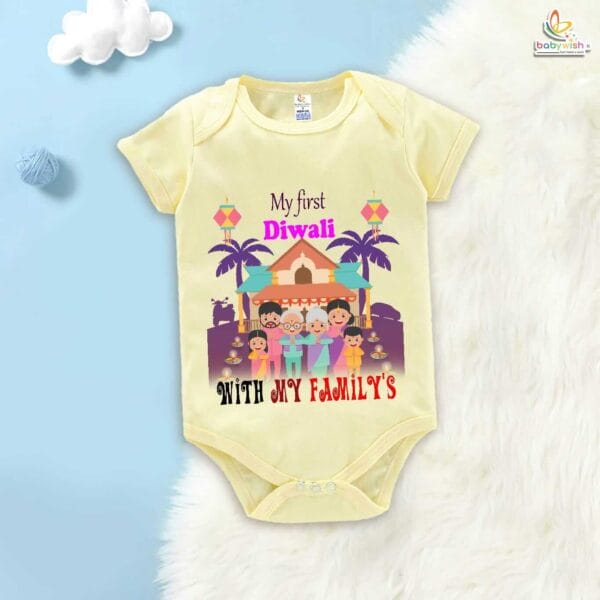Babywish Baby Diwali Romper Bodysuit My First Diwali My First Diwali with all Family - Image 2