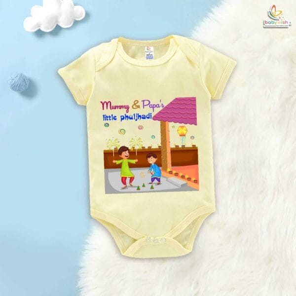 Babywish Baby Diwali Romper Bodysuit My First Diwali Mummy Papa's Diwali Celebrations - Image 2