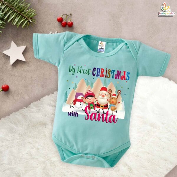 Babywish Christmas Romper Clothes My First Merry Christmas Bodysuits Merry Christmas With Santa Mountain Print - Image 2