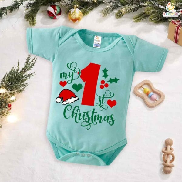 Babywish Christmas Romper Clothes My First Merry Christmas Bodysuits Christmas Cap Print Design - Image 2