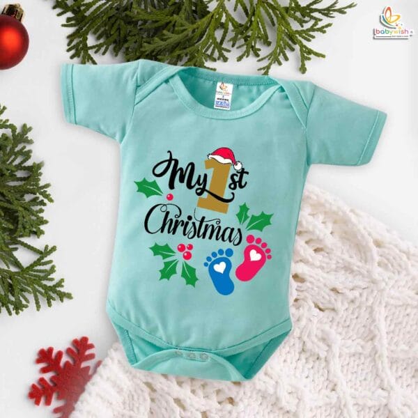 Babywish Christmas Romper Clothes My First Merry Christmas Bodysuits My First Christmas Foot Heart Print - Image 2