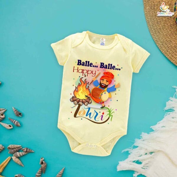 My First Lohri Romper | Balle Balle Happy Lohri Baby Bodysuit | Festive Outfit for Baby Boys & Girls – Babywish - Image 2