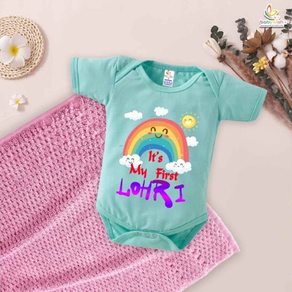 My First Lohri Romper | Rainbow Lohri Baby Bodysuit for Boys & Girls | Newborn Festival Outfit & Baby Lohri Clothes – Babywish - Image 4