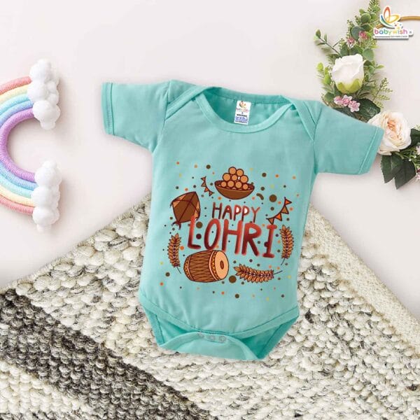 My First Lohri Romper | Happy Lohri with Sweets Baby Bodysuit for Boys & Girls | Newborn Lohri Celebration Outfit & Ethnic Babywear – Babywish - Image 4