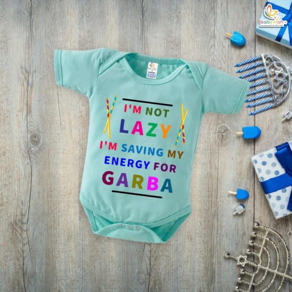 Babywish Baby Navratri Romper Bodysuit My First Dussehra I am not Lazy I'm Saving Energy for Garba - Image 4