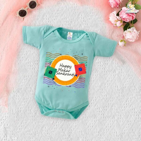 My First Makar Sankranti Romper | Happy Makar Sankranti Baby Bodysuit | Festive Infant Outfit for Kite Festival | Makar Sankranti Baby Clothes | Babywish - Image 4