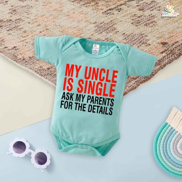 My Uncle Is Single Baby Romper – Funny Chacha & Chachi Bodysuit | Cute Indian Baby Outfit, Gift for Uncle, Newborn Onesie, Babywish - Image 2