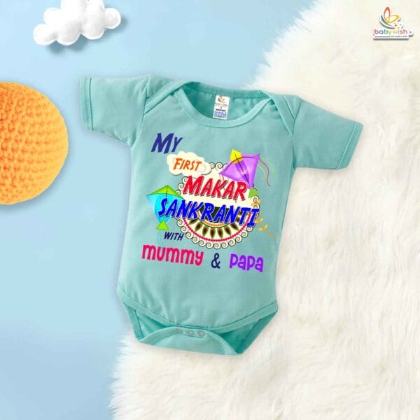 Makar Sankranti with Mummy Papa – My First Makar Sankranti Baby Romper & Bodysuit for Newborns | Festive Baby Outfit India | Babywish - Image 2