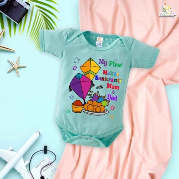 Sweets & Kite on Sankranti My First Makar Sankranti Romper – Baby Bodysuit for Makar Sankranti Celebrations | Cute Baby Outfit for Boys & Girls – Babywish - Image 2