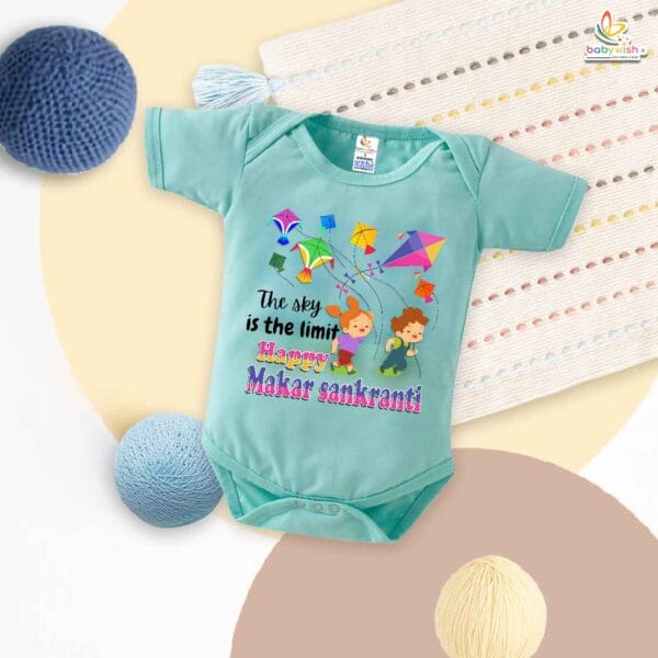 The Sky Is the Limit Baby Romper – My First Makar Sankranti Bodysuit | Happy Makar Sankranti Outfit with Kite Print for Baby Boys & Girls – Babywish - Image 2
