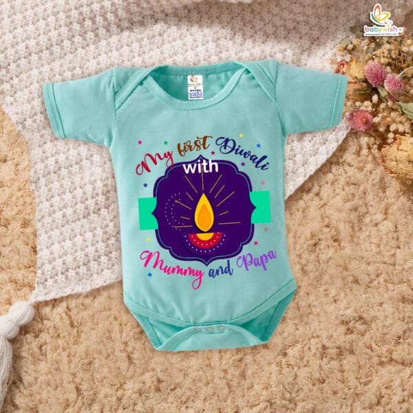 Babywish Baby Diwali Romper Bodysuit My First Diwali My First Diwali with Mummy & Papa - Image 4