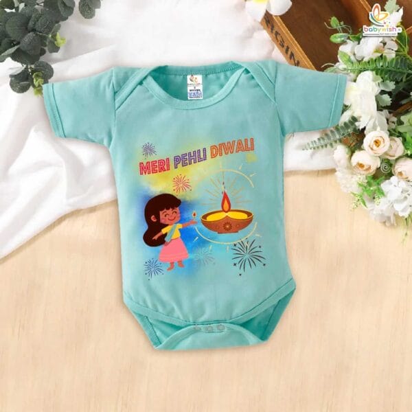 Babywish Baby Diwali Romper Bodysuit My First Diwali Meri Pehli Diwali - Image 4