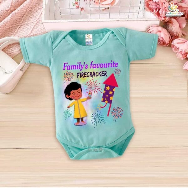 Babywish Baby Diwali Romper Bodysuit My First Diwali Family Favourite Firecracker - Image 4