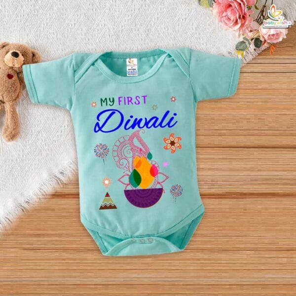 Babywish Baby Diwali Romper Bodysuit My First Diwali My First Diwali Light - Image 4