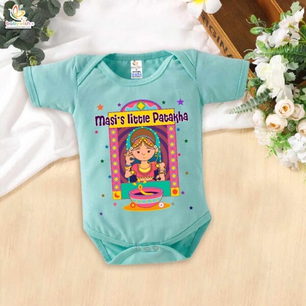 Babywish Baby Diwali Romper Bodysuit My First Diwali Masi's Little Patakha - Image 4